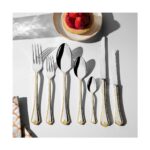 Nehir Fulya Altın Sade 12 Kişilik 89 Parça Deri Kutulu Çatal Kaşık Bıçak Takımı