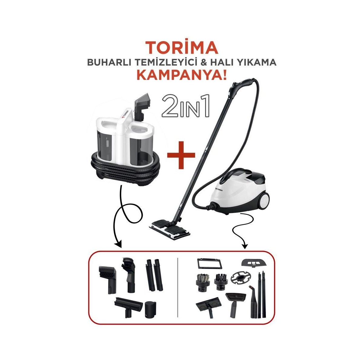 110001048245491.jpg Torima V22B Koltuk ve Halı Yıkama Makinesi + CB-08C Çok Fonksiyonlu Buharlı Temizleyici - Görsel 1