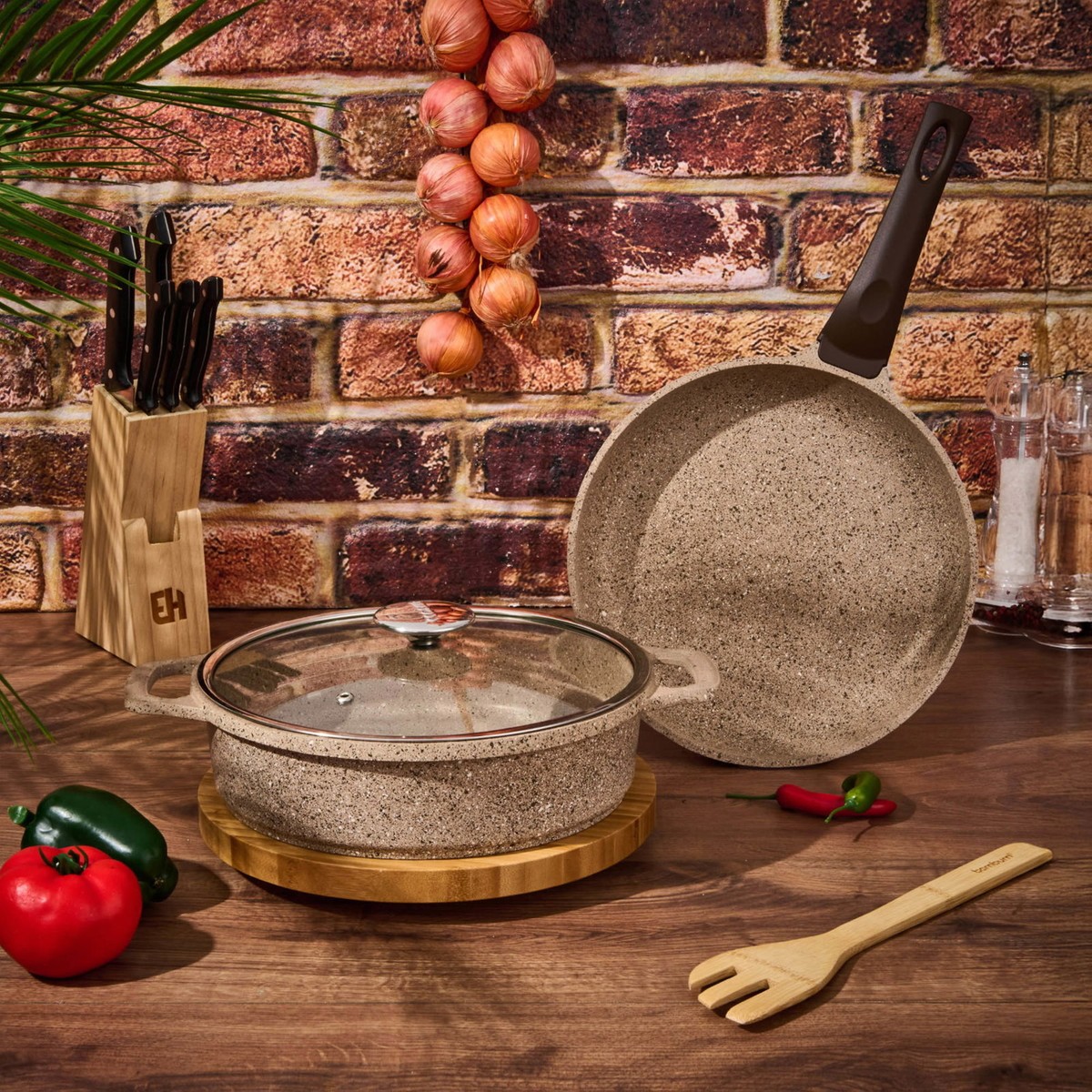 110001048573840.jpg Matmel Montana 3 Parça Tava Seti - Bej - 26 cm - Görsel 1