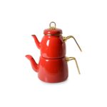 İpek Emaye Çaydanlık - Kırmızı / Altın - Görsel 4