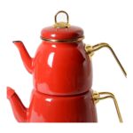 İpek Emaye Çaydanlık - Kırmızı / Altın - Görsel 2