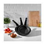 Nehir Nehir Siyah 3 Parça Alüminyum Döküm Granit Tava Takımı