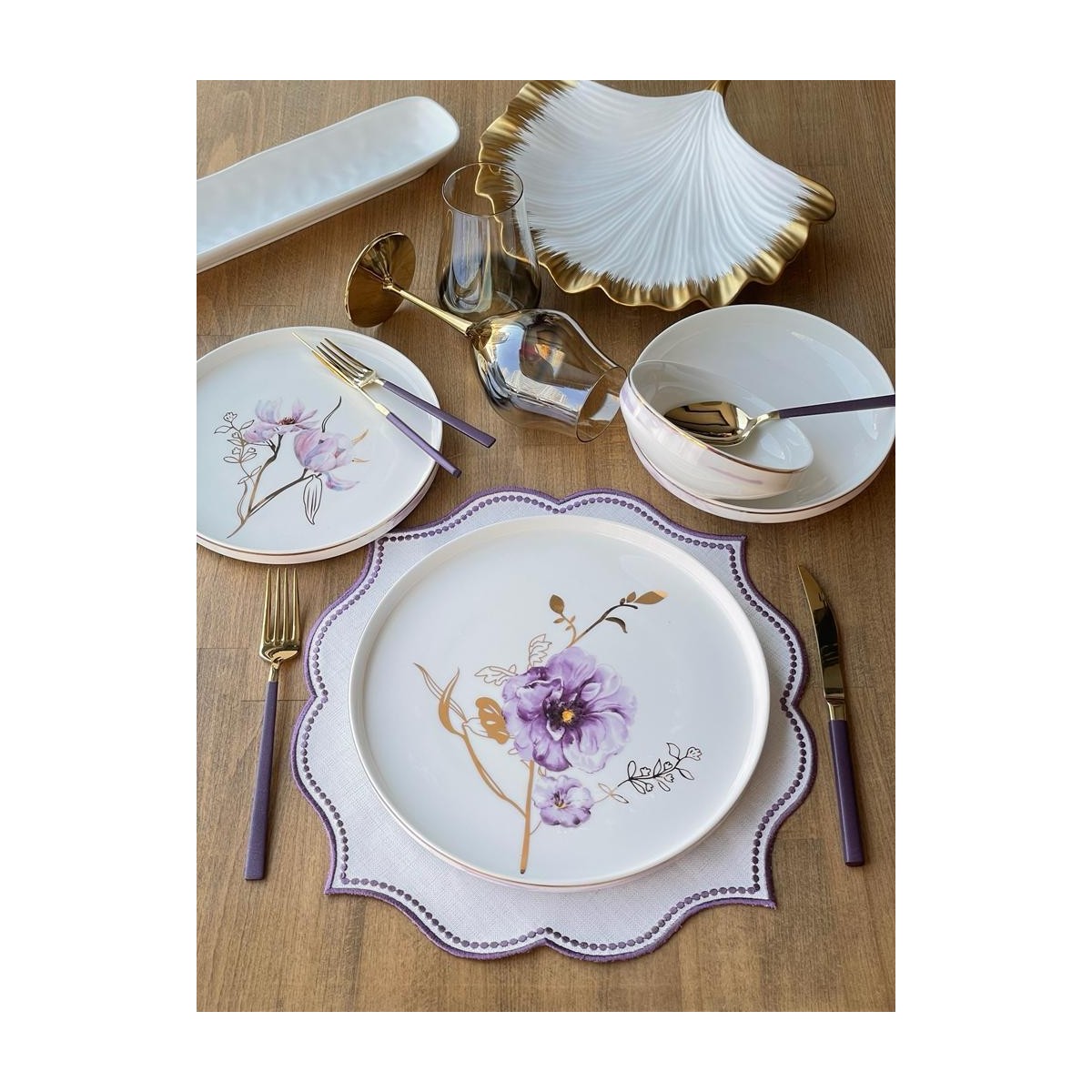 110001050735549.jpg Rossev Pure Bone Modern Violet 24 Parça 6 Kişilik - Görsel 1