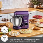 Karaca Mastermaid Chef Ultra D2000W Dijital Ekranlı Hamur Yoğurma Makinesi Grape Purple 7l - Görsel 4