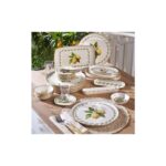 Fecra Lemone 35 Parça 6 Kişilik Kahvaltı Takımı Şık Beyaz Renk Gold Fileli Tasarım