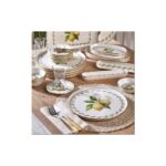 Fecra Lemone 35 Parça 6 Kişilik Kahvaltı Takımı Şık Beyaz Renk Gold Fileli Tasarım - Görsel 2