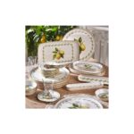 Fecra Lemone 35 Parça 6 Kişilik Kahvaltı Takımı Şık Beyaz Renk Gold Fileli Tasarım - Görsel 3