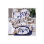 Fecra Blue Bird Kahvaltı Takımı 35 Parça 6 Kişilik Mavi Beyaz Stoneware Gold Detaylı