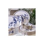 Fecra Blue Bird Kahvaltı Takımı 35 Parça 6 Kişilik Mavi Beyaz Stoneware Gold Detaylı - Görsel 2