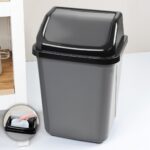 Meleni Home Kapaklı Plastik Çöp Kovası - Ev Ofis Banyo Mutfak Çöp Kovası Gri 20 Litre
