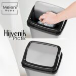 Meleni Home Kapaklı Plastik Çöp Kovası - Ev Ofis Banyo Mutfak Çöp Kovası Gri 20 Litre - Görsel 2