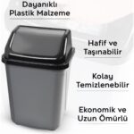 Meleni Home Kapaklı Plastik Çöp Kovası - Ev Ofis Banyo Mutfak Çöp Kovası Gri 20 Litre - Görsel 3