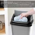 Meleni Home Kapaklı Plastik Çöp Kovası - Ev Ofis Banyo Mutfak Çöp Kovası Gri 20 Litre - Görsel 4