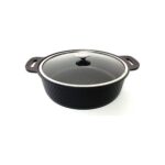 OMS Trıana - 3631 - 2 Parça Biogranit Döküm, Ağır Üstün Kaliteli ve Şık Tasarımlı, 30 cm - 5,3 Litre, Karnıyarık, Pilav Tenceresi Siyah Gövde, Platin Detay