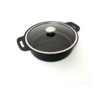 OMS Trıana - 3631 - 2 Parça Biogranit Döküm, Ağır Üstün Kaliteli ve Şık Tasarımlı, 30 cm - 5,3 Litre, Karnıyarık, Pilav Tenceresi Siyah Gövde, Platin Detay - Görsel 3