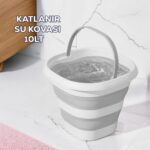 Porsima 1175 Damla Katlanabilir Silikon Su Kovası 28X30CM Banyo Balkon Temizlik Kovası - 10 Lt Gri Beyaz