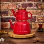 Arow TR-4535 Kırmızı Emaye Çaydanlık Takımı - Görsel 5