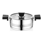 OMS 1119 - 18 Parça - Indüksiyonlu Ocak Uyumlu, Paslanmaz Çelik Çeyiz Seti, Gümüş Gövde, Siyah Detay - Görsel 5