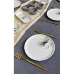 Yiğit Seramik Züccaciye  Nilüfer 6 Kişilik 14 Parça Desenli Kahvaltı Takımı Gri Renkli - Görsel 5