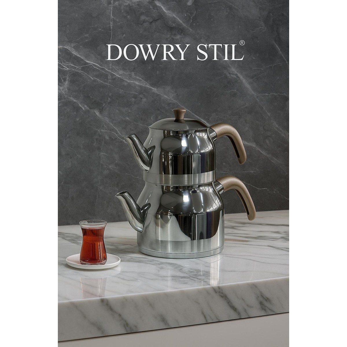 110001064727260.jpg Dowry Stil Florya Aile Büyük Boy Paslanmaz Çelik 1.6-3,0 Lt. Çaydanlık Takımı - Görsel 1