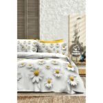 Monohome %100 Pamuk Ranforce Çeyizlik Luxury 5d Dijital Çift Kişilik Nevresim Takımı Papatya