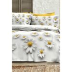 Monohome %100 Pamuk Ranforce Çeyizlik Luxury 5d Dijital Çift Kişilik Nevresim Takımı Papatya - Görsel 2