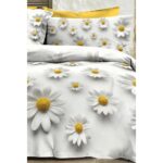 Monohome %100 Pamuk Ranforce Çeyizlik Luxury 5d Dijital Çift Kişilik Nevresim Takımı Papatya - Görsel 3