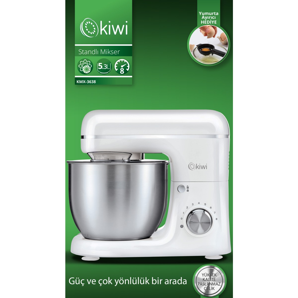 110001073027079.jpg Kiwi KMX-3638 Hamur Yoğurma & Stand Mikser 5,3 Lt 1300W Mutfak Şefi - Görsel 1