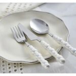 Snow Homs 18 Parça Porselen Beyaz Inci Taş Detaylı Kaşık,çatal,bıçak Seti