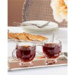 Madame Coco Priour 4 Parçalı Şeffaf Cam Desenli Çay Fincanı Takımı - Şık ve Zarif Sunum İçin