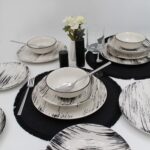 Arna Porselen  Anka 24 Parça 6 Kişilik Siyah Beyaz Düz Tasarım  Porselen Yemek Takımı - Görsel 2