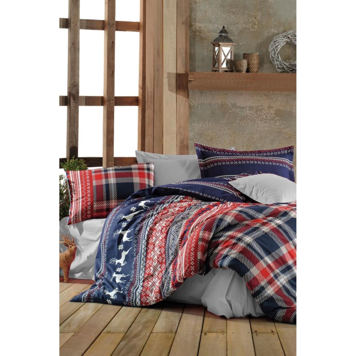 110001087453218.jpg Sehra Lüks Dayanıklı Yumuşak Pamuklu Çift Kişilik Nevresim Takımı Seti + Lastikli Çarşaf +2 Yastık Kılıflı - Görsel 1