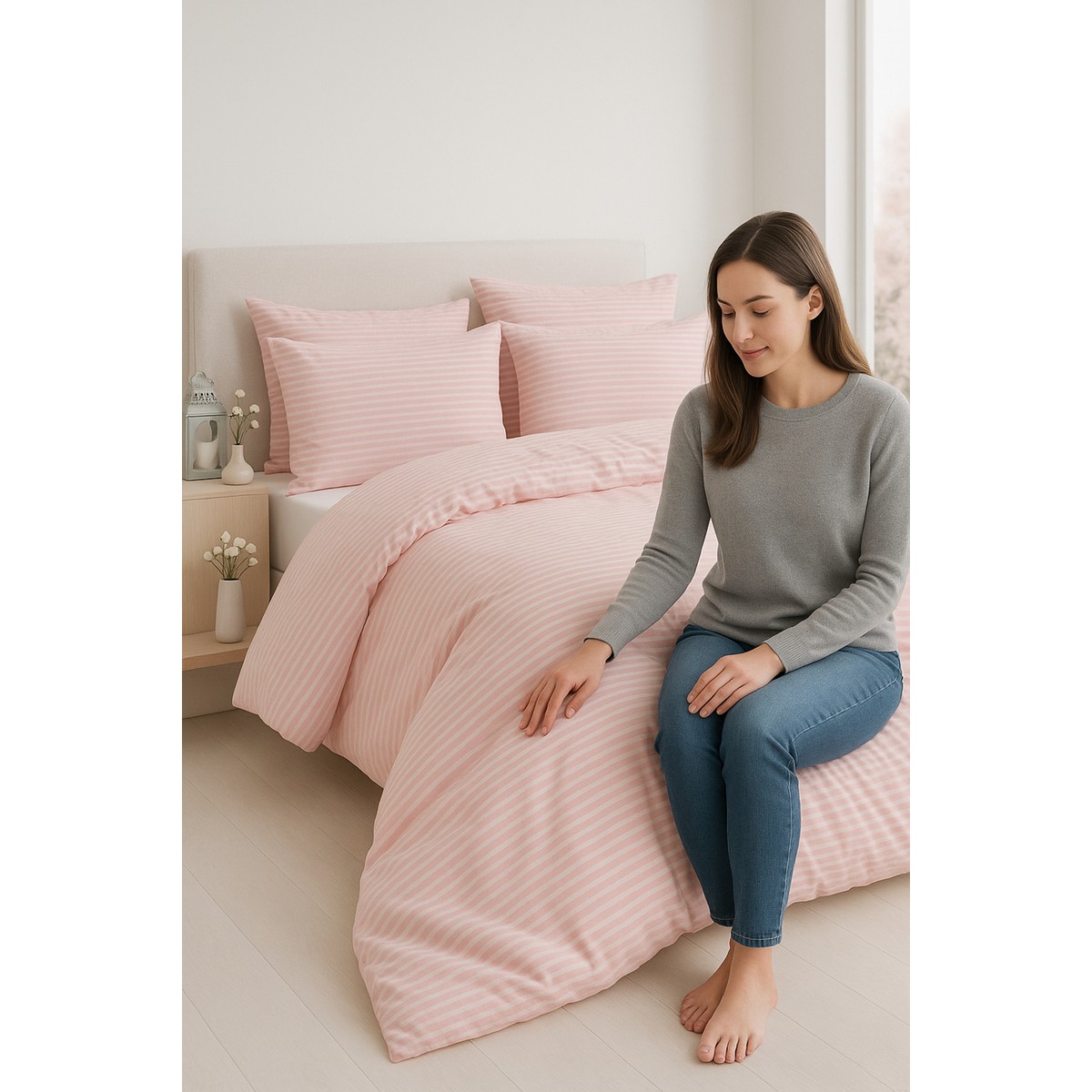 110001089889830.jpg Formeya Çizgili Lastikli Çarşaflı Tek Kişilik Nevresim Takımı - Görsel 1