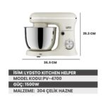 Lydsto  Kitchen Helper PV-4700 1500W-5.2 Litre -10 Kademe Hız Ayarı Stand Mikser Hamur Yoğurma Makinesi Krem - Görsel 5