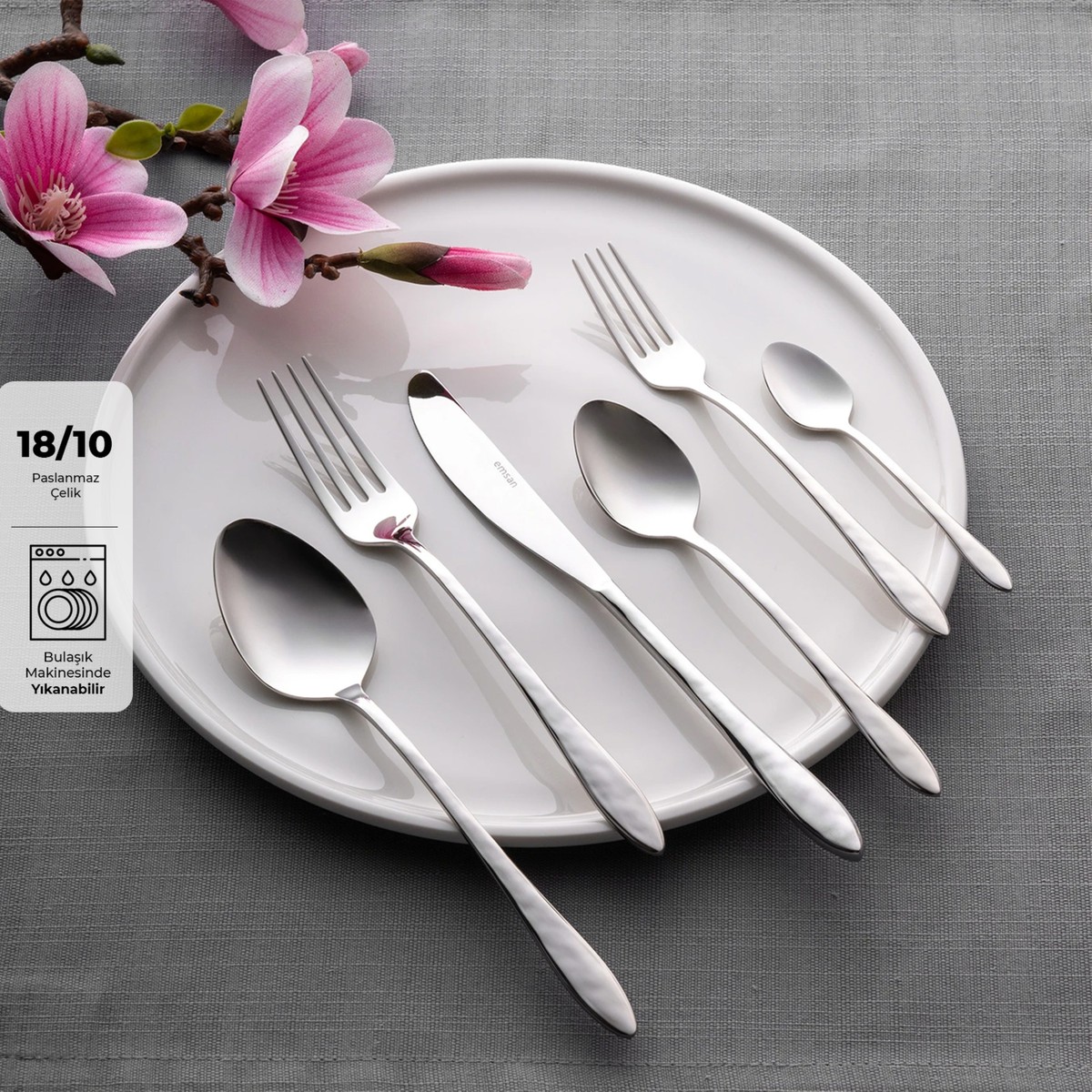 110001090156865.jpg Emsan Akasya 72 Parça 12 Kişilik Kutulu Çatal Kaşık Bıçak Takımı - Görsel 1