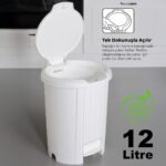 Meleni Home Bas Aç Kapaklı Çöp Kovası - Click Kapak Pedallı Çöp Kovası Banyo Mutfak Çöp Kovası 12 Litre Beyaz - Görsel 2