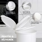 Meleni Home Bas Aç Kapaklı Çöp Kovası - Click Kapak Pedallı Çöp Kovası Banyo Mutfak Çöp Kovası 12 Litre Beyaz - Görsel 3
