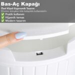 Meleni Home Bas Aç Kapaklı Çöp Kovası - Click Kapak Pedallı Çöp Kovası Banyo Mutfak Çöp Kovası 12 Litre Beyaz - Görsel 4