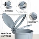 Meleni Home Bas Aç Kapaklı Çöp Kovası - Click Kapak Pedallı Çöp Kovası Banyo Mutfak Çöp Kovası 12 Litre Gri - Görsel 3