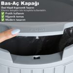 Meleni Home Bas Aç Kapaklı Çöp Kovası - Click Kapak Pedallı Çöp Kovası Banyo Mutfak Çöp Kovası 12 Litre Gri - Görsel 4