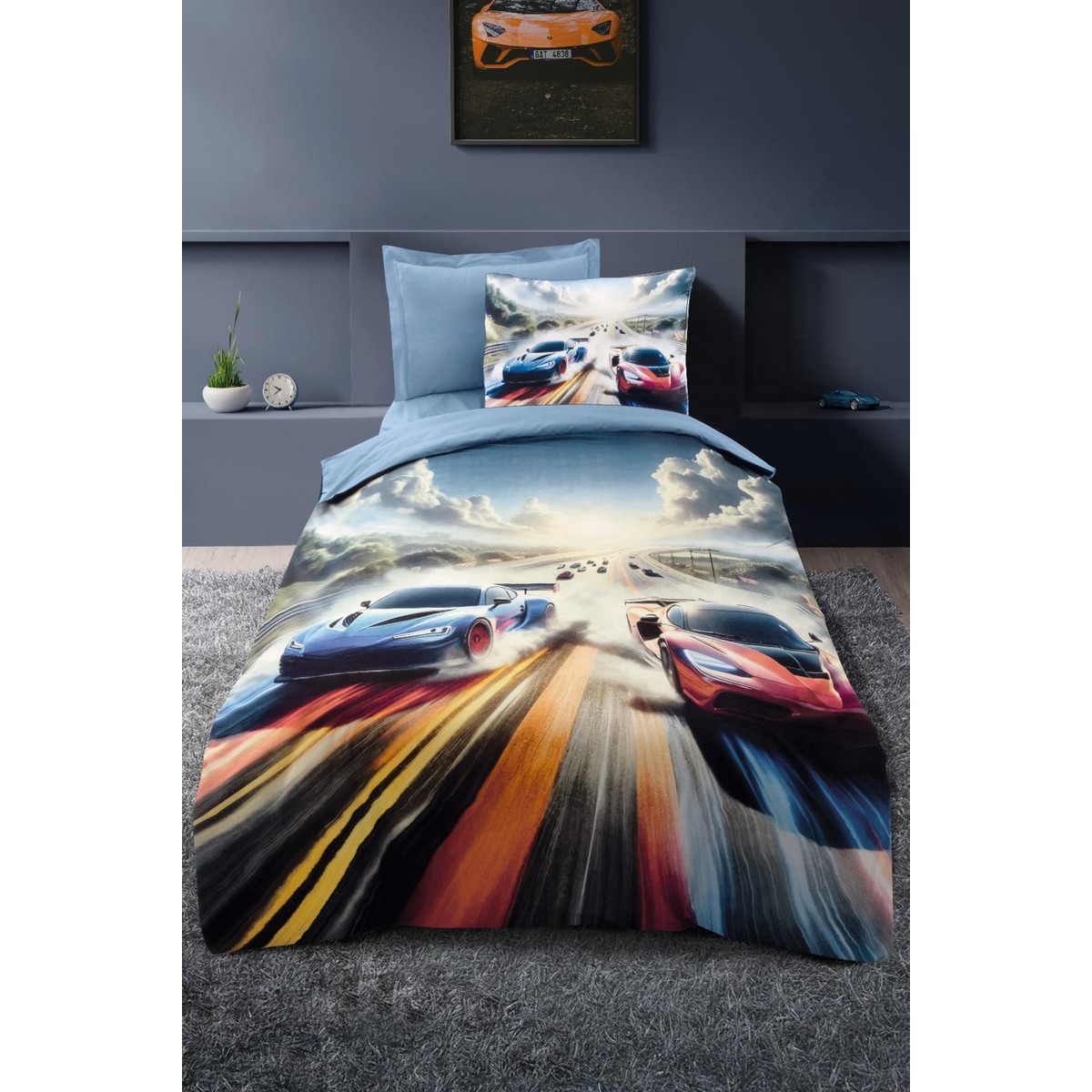 110001096527142.jpg Altınbaşak %100 Pamuk Ranforce Tek Kişilik Nevresim Takımı Turbo Sky - Görsel 1