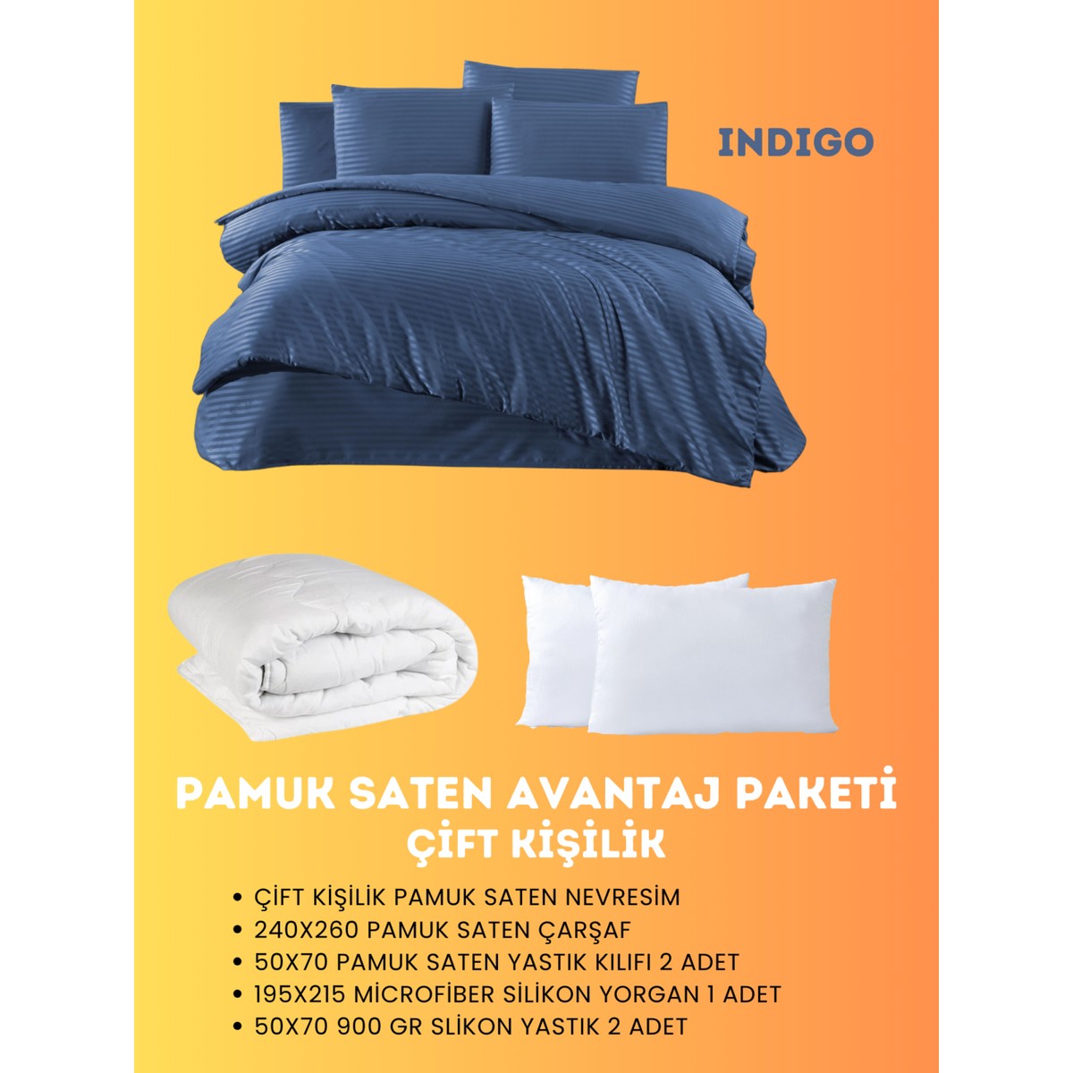 110001110984636.jpg Merya Çift Kişilik Saten Avantaj Paket Indigo - Görsel 1