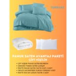 Merya Çift Kişilik Saten Avantaj Paket Turkuaz