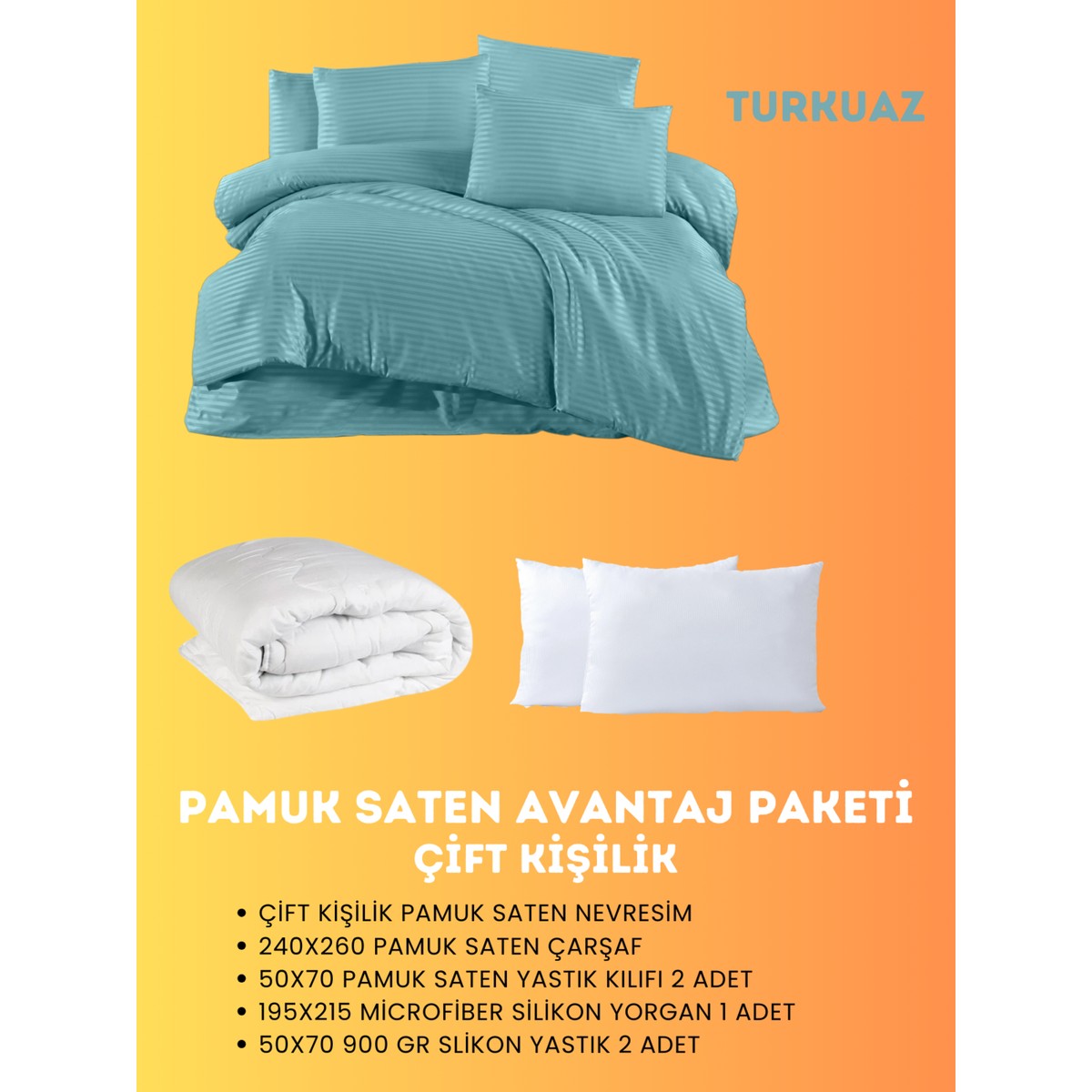 110001111541915.jpg Merya Çift Kişilik Saten Avantaj Paket Turkuaz - Görsel 1