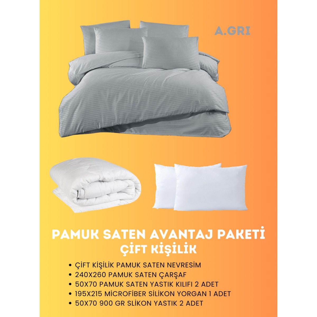 110001111561070.jpg Merya Çift Kişilik Saten Avantaj Paket A.gri - Görsel 1