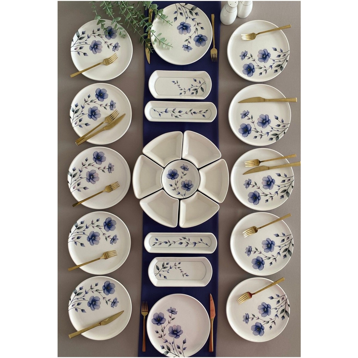 110001117760477.jpg Hooly Mor Menekşe 12 Kişilik 23 Parça Seramik Kahvaltı Takımı Modern Desenli - Görsel 1