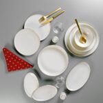 Aryıldız 30 Parça 6 Kişilik Bej Renk Porselen Yemek Takımı Düz Tema ile Şık Sunum