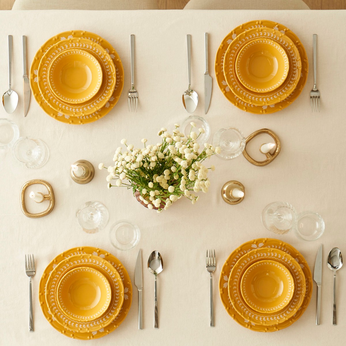 110001130284927.jpg Bella Maison Indian Porselen 12 Parça 4 Kişilik Yemek Takımı Hardal - Görsel 1