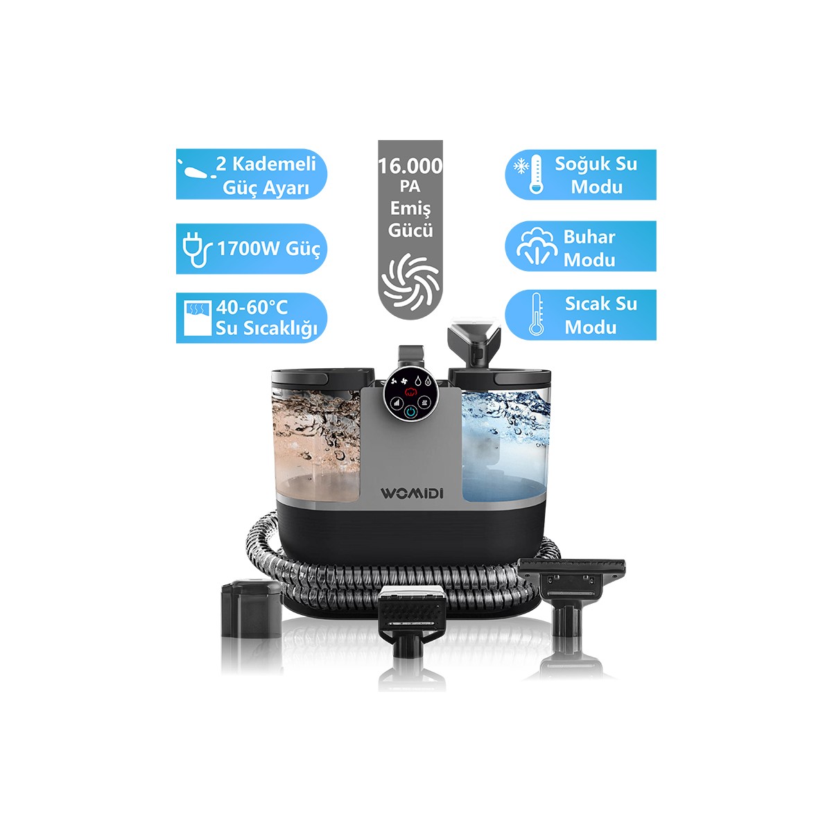110001134767092.jpg Womidi DY-506F Buhar Fonksiyonlu Dijital Ekran Halı-Koltuk Yıkama ve Leke Çıkartma Makinesi - Görsel 1