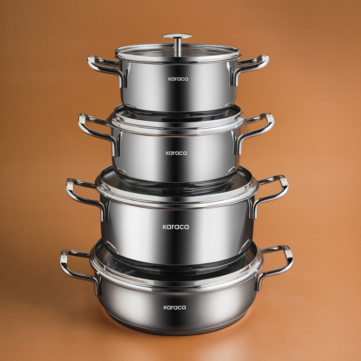 110001136942899.jpg Karaca Alaz 8 Parça Çelik Tencere Seti - Görsel 1